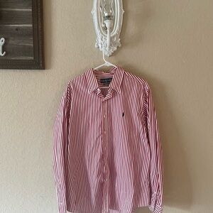 Men's Ralph Lauren XL Red Vertically Striped Long Sleeve Button Down Shirt